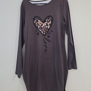 Gray Long Sleeve Dress with Heart Design